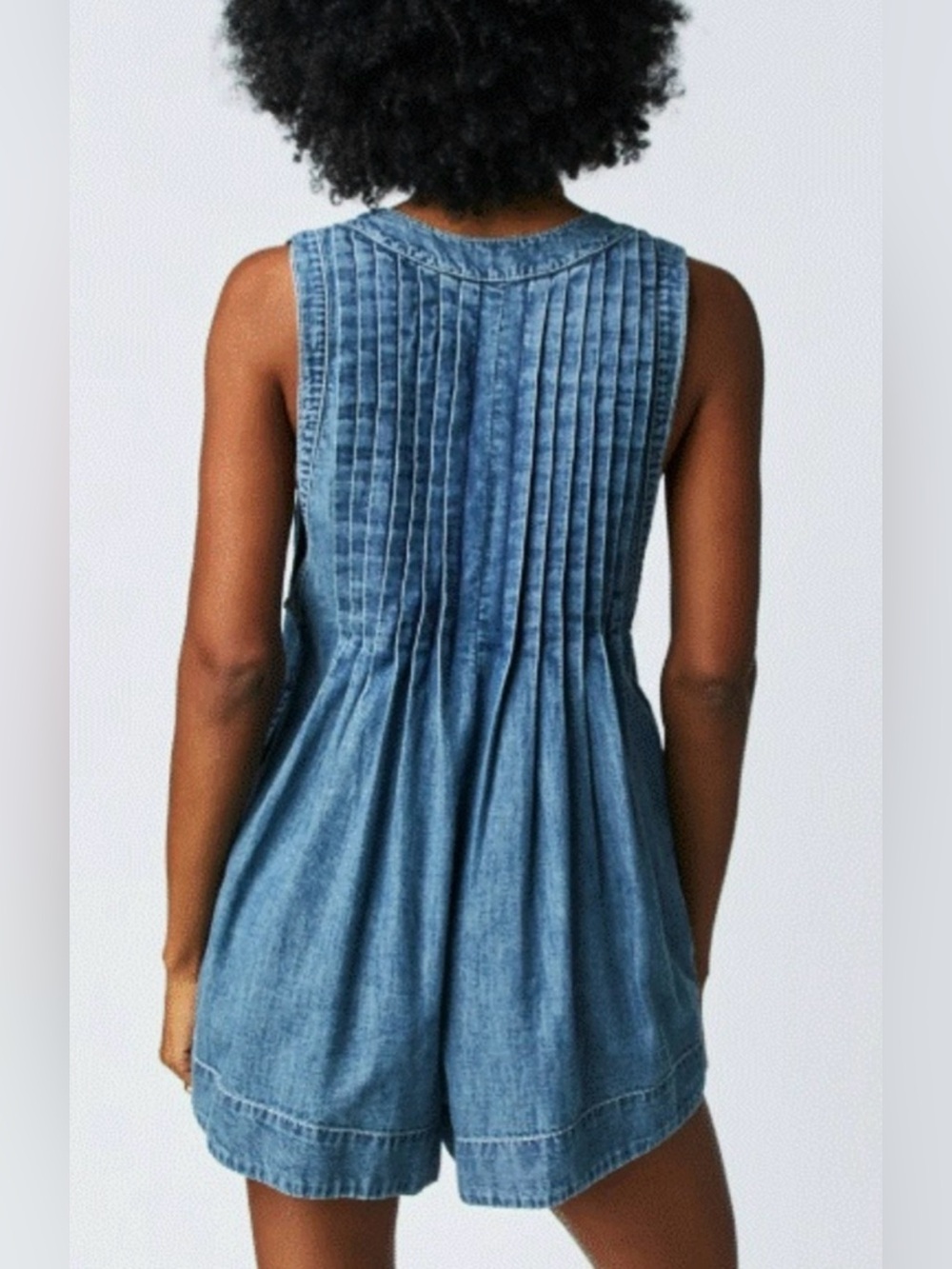 Free People Webster Pleated Romper 100% Cotton Small Medium Blue - Picture 2 of 16